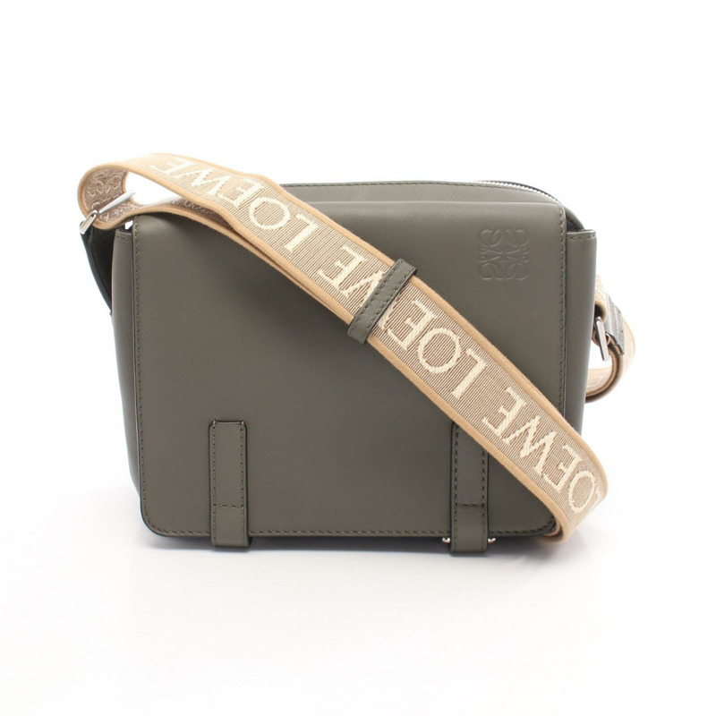LOEWE 軍裝信差 XS 肩斜背包 B553A72X27 皮革 卡其色 二手-0
