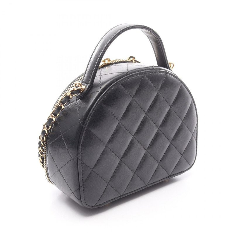 香奈兒 (CHANEL) 絎縫鏈條斜背化妝包 AP3088 羊皮黑色金色五金-1