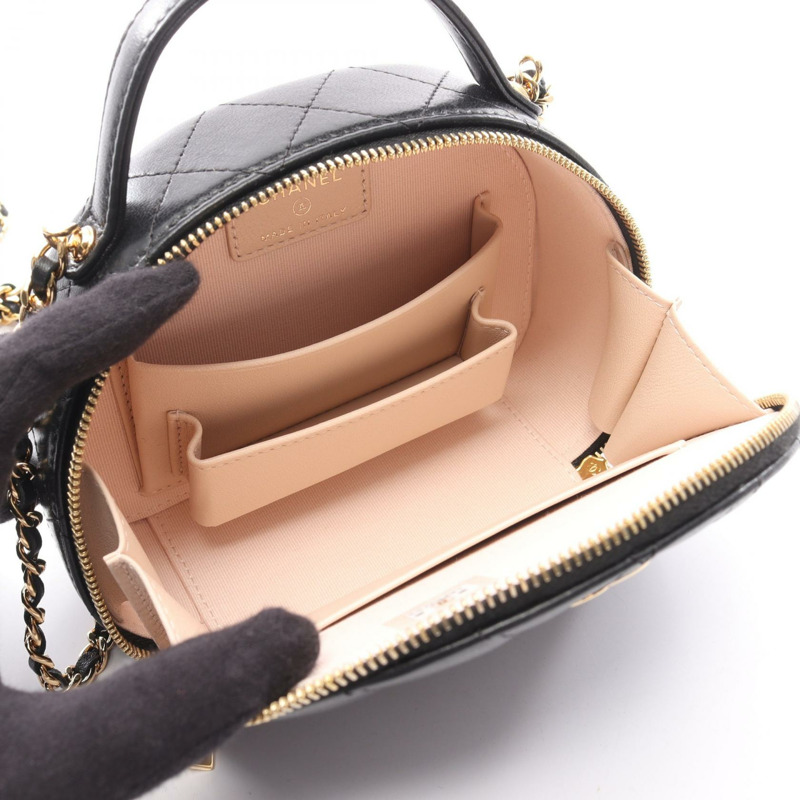 香奈兒 (CHANEL) 絎縫鏈條斜背化妝包 AP3088 羊皮黑色金色五金-2