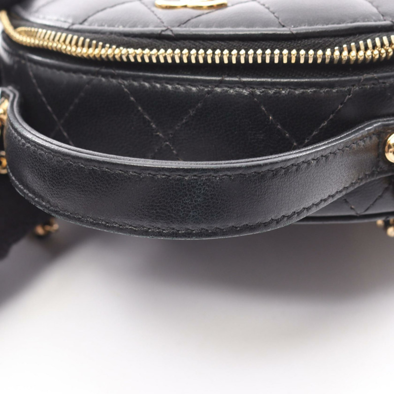 香奈兒 (CHANEL) 絎縫鏈條斜背化妝包 AP3088 羊皮黑色金色五金-5