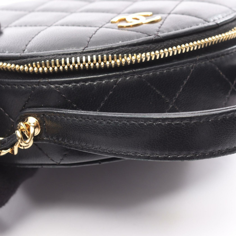 香奈兒 (CHANEL) 絎縫鏈條斜背化妝包 AP3088 羊皮黑色金色五金-6