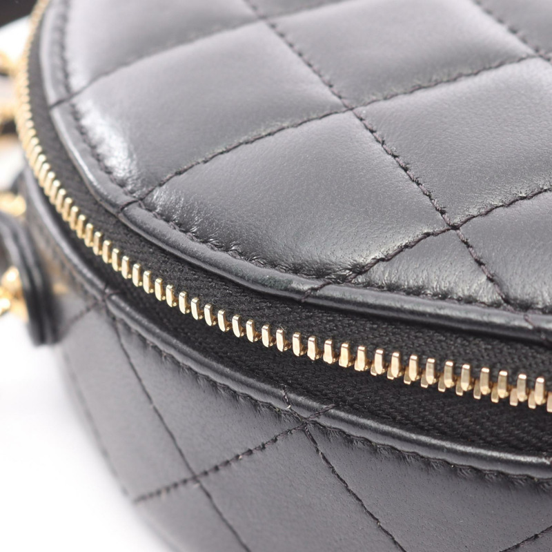 香奈兒 (CHANEL) 絎縫鏈條斜背化妝包 AP3088 羊皮黑色金色五金-13