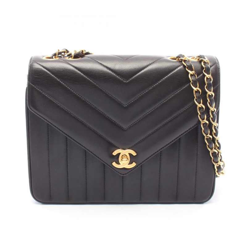 香奈兒 Mademoiselle 鏈條肩背包，羊皮材質，黑色，二手，女士款，金色五金-0