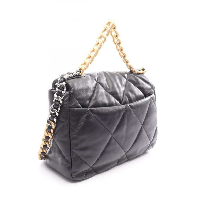 香奈兒 19 鏈條肩背包 黑色真皮 二手 女士-1