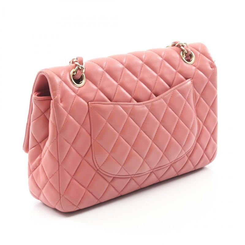 香奈兒 (CHANEL) 絎縫單蓋鏈條肩背包，羊皮材質，粉紅色，金色五金，二手-1
