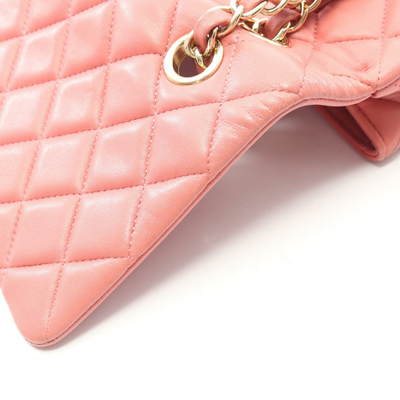 香奈兒 (CHANEL) 絎縫單蓋鏈條肩背包，羊皮材質，粉紅色，金色五金，二手-7