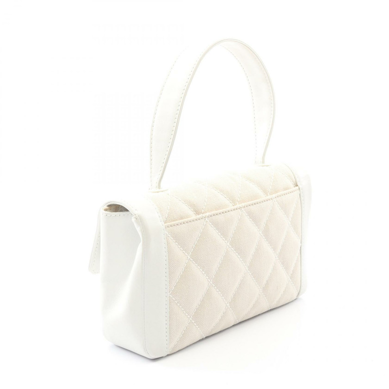 香奈兒 (CHANEL) Wild Stitch Matelasse 手提包，帆布皮革，米白色，二手，女士 CC-1