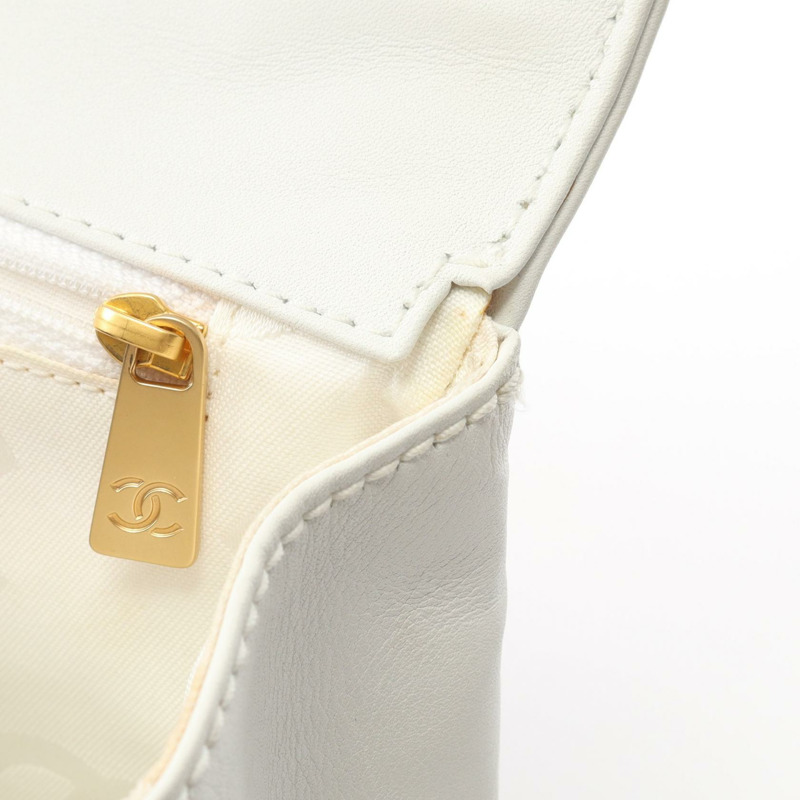 香奈兒 (CHANEL) Wild Stitch Matelasse 手提包，帆布皮革，米白色，二手，女士 CC-6