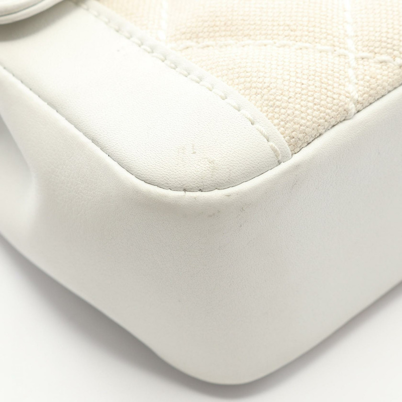 香奈兒 (CHANEL) Wild Stitch Matelasse 手提包，帆布皮革，米白色，二手，女士 CC-7