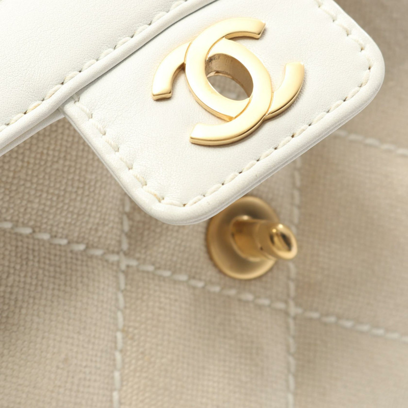 香奈兒 (CHANEL) Wild Stitch Matelasse 手提包，帆布皮革，米白色，二手，女士 CC-10