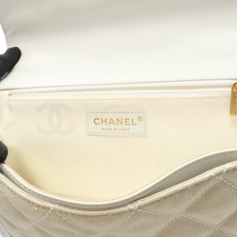 香奈兒 (CHANEL) Wild Stitch Matelasse 手提包，帆布皮革，米白色，二手，女士 CC-11
