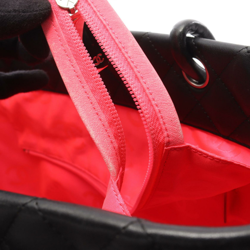 香奈兒 Cambon 系列大手提單肩包，黑色皮革，二手女款，附五金配件-6