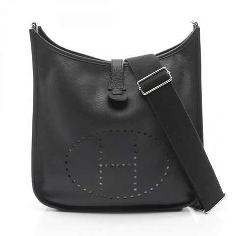 愛馬仕 Evelyne 3 Trois GM 斜背包，Epsom 皮革，黑色，二手，帶五金配件