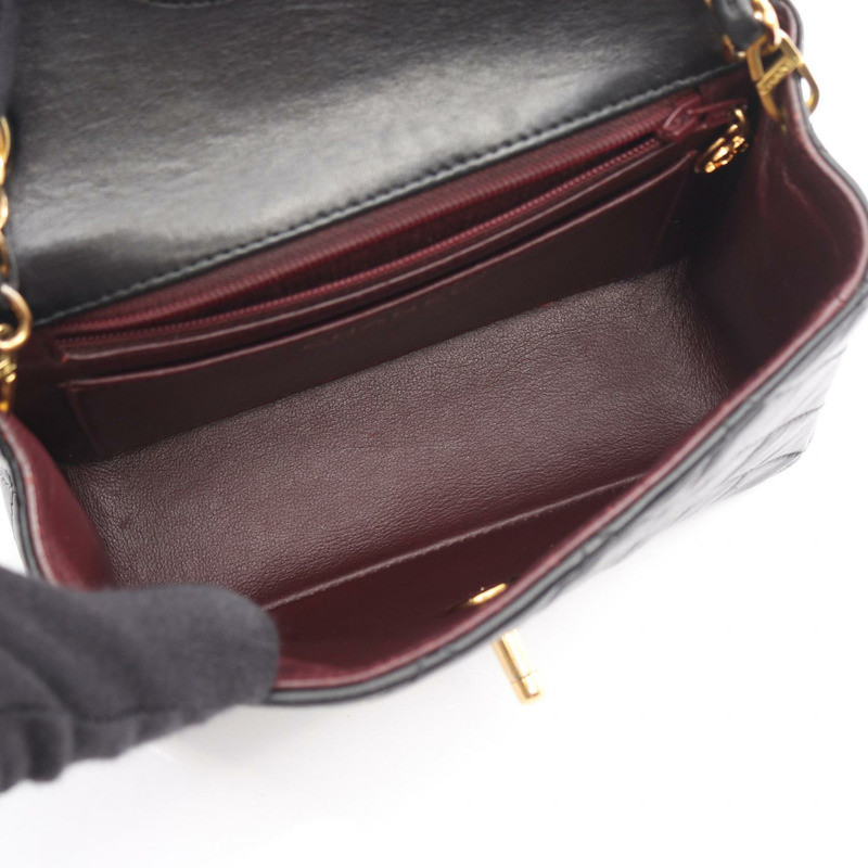 香奈兒迷你絎縫鏈條斜挎單肩包，羊皮材質，黑色，二手，女士款，金色五金-2