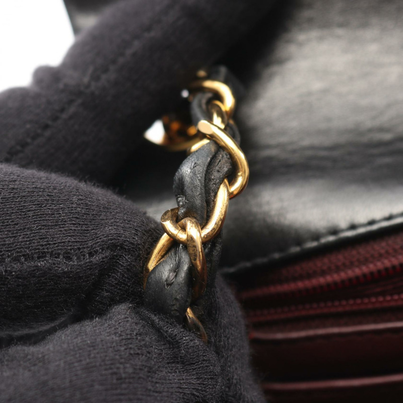 香奈兒迷你絎縫鏈條斜挎單肩包，羊皮材質，黑色，二手，女士款，金色五金-8