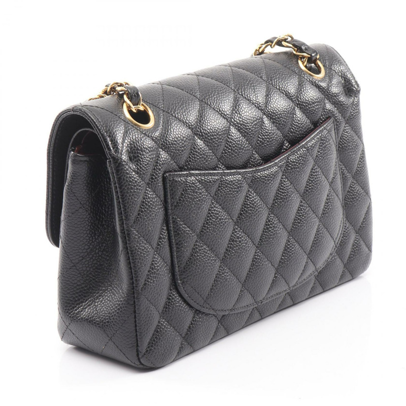 香奈兒 (CHANEL) Matelasse W 翻蓋鏈條肩背包，黑色小牛皮，二手，金色五金-1