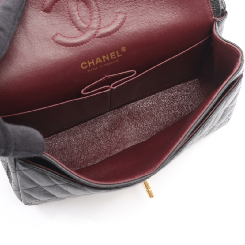 香奈兒 (CHANEL) Matelasse W 翻蓋鏈條肩背包，黑色小牛皮，二手，金色五金-2