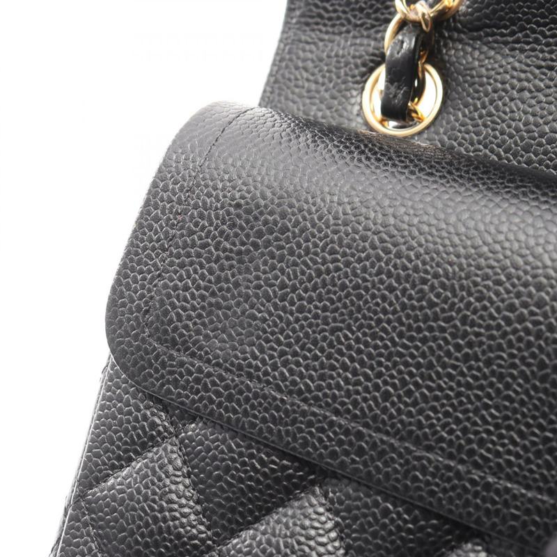 香奈兒 (CHANEL) Matelasse W 翻蓋鏈條肩背包，黑色小牛皮，二手，金色五金-5