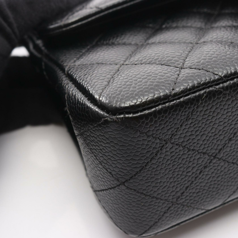 香奈兒 (CHANEL) Matelasse W 翻蓋鏈條肩背包，黑色小牛皮，二手，金色五金-6