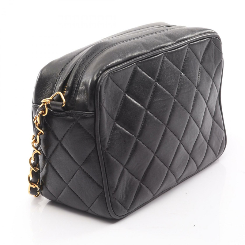 香奈兒 (CHANEL) Matelasse 鏈條斜挎包，流蘇羊皮，黑色，二手，金色五金 CC-1
