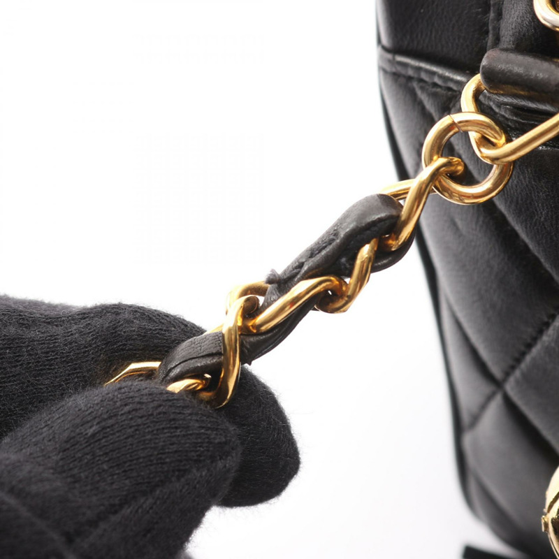 香奈兒 (CHANEL) Matelasse 鏈條斜挎包，流蘇羊皮，黑色，二手，金色五金 CC-12