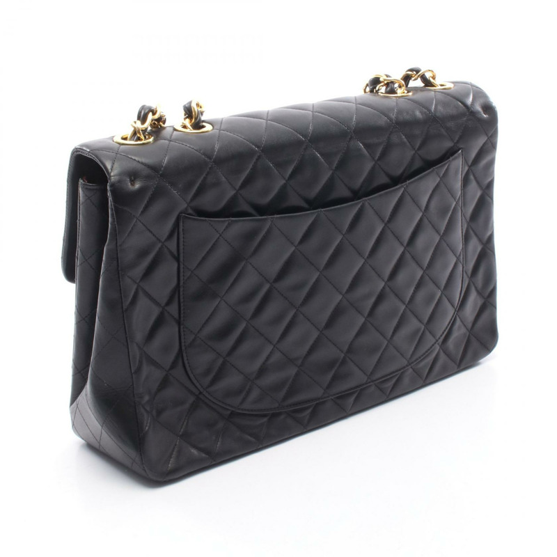 香奈兒 Jumbo Matelasse 34 單翻蓋鏈條肩背包，羊皮材質，黑色，二手，金色五金-1