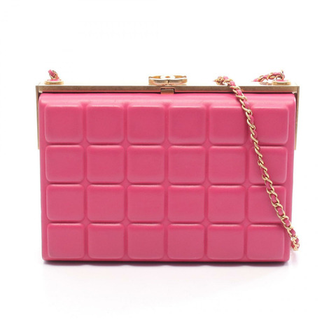 香奈兒巧克力色鏈條單肩斜挎包，粉紅色羊皮，二手，女士，金色五金