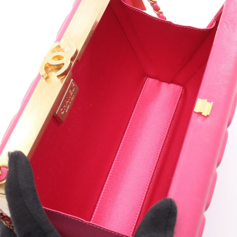 香奈兒巧克力色鏈條單肩斜挎包，粉紅色羊皮，二手，女士，金色五金-2