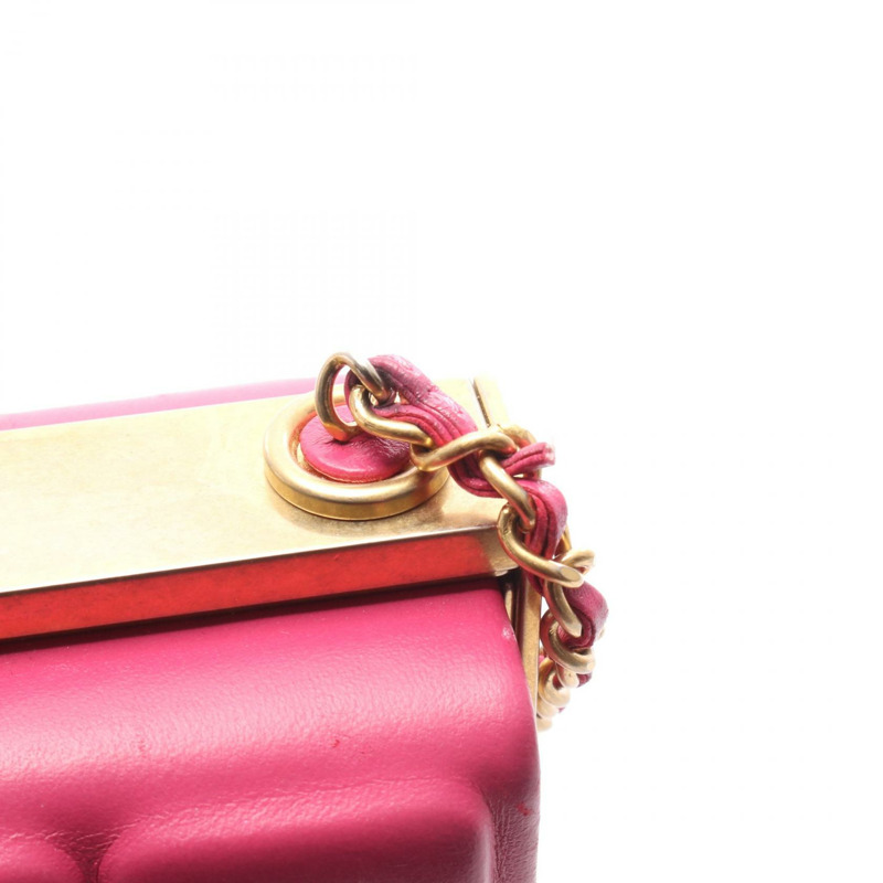 香奈兒巧克力色鏈條單肩斜挎包，粉紅色羊皮，二手，女士，金色五金-8