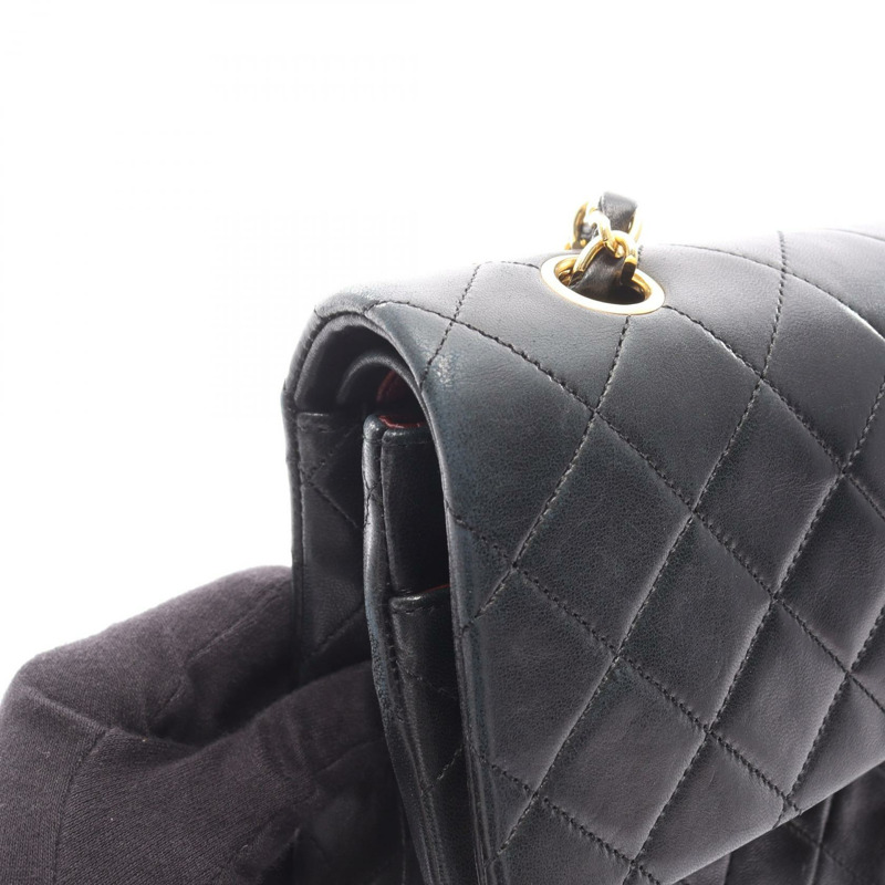 香奈兒 (CHANEL) Matelasse W 翻蓋鏈條單肩背包 A01112 羊皮 黑色 GHW 二手-14