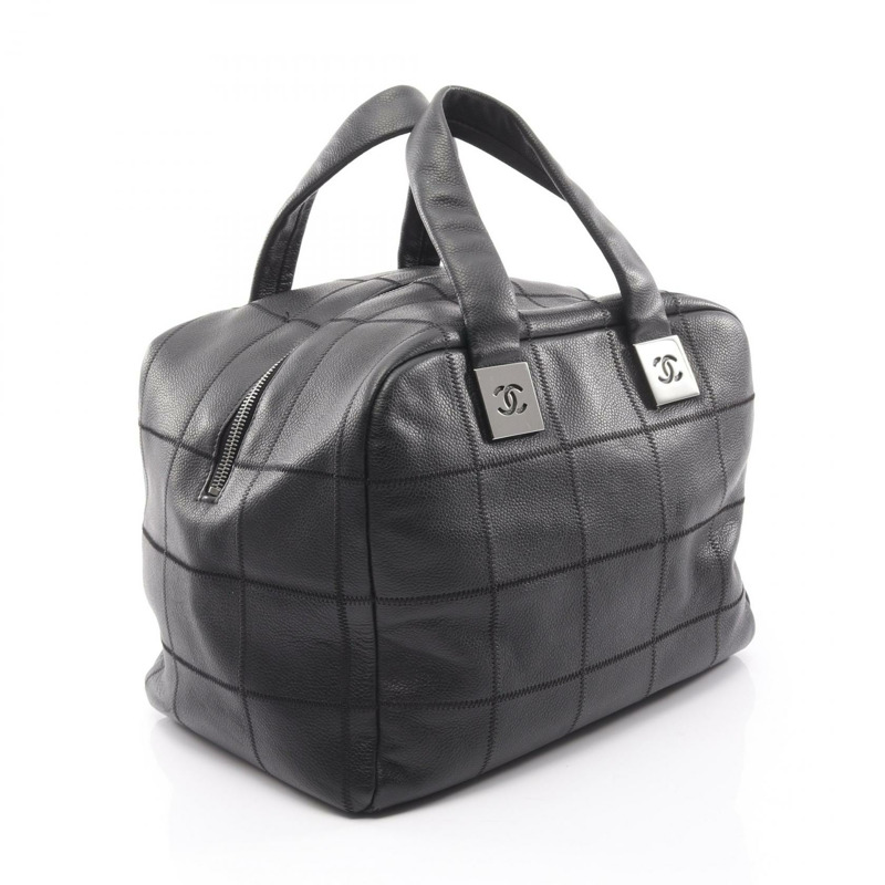 香奈兒巧克力棒手提包，黑色小牛皮，二手，SHW（銀色五金配件），女士款-1