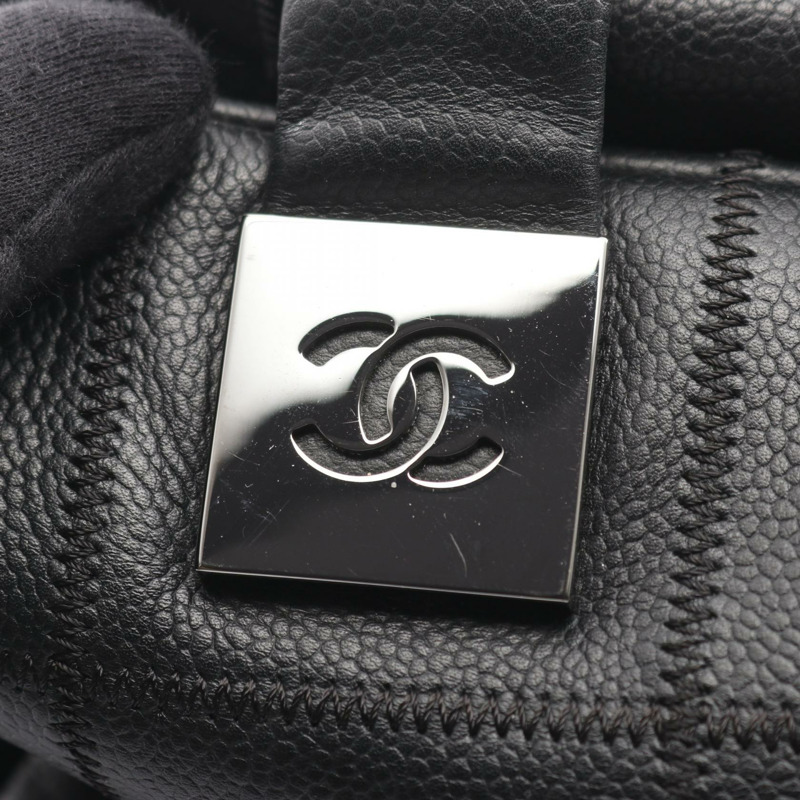 香奈兒巧克力棒手提包，黑色小牛皮，二手，SHW（銀色五金配件），女士款-7