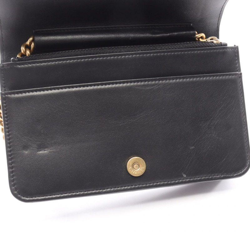 香奈兒 Boy Chanel Matelasse 鏈條肩背包，黑色皮革，二手，金色五金-6