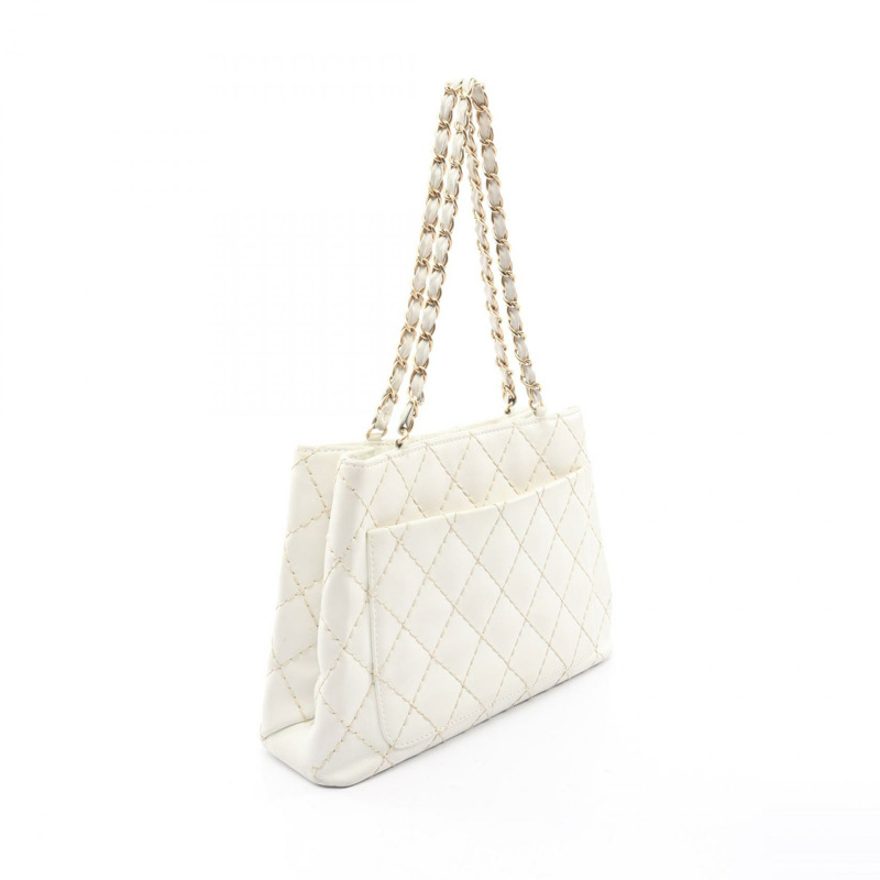 香奈兒 (CHANEL) 白色皮革鏈條手提單肩包，二手女款，金色五金配件-1