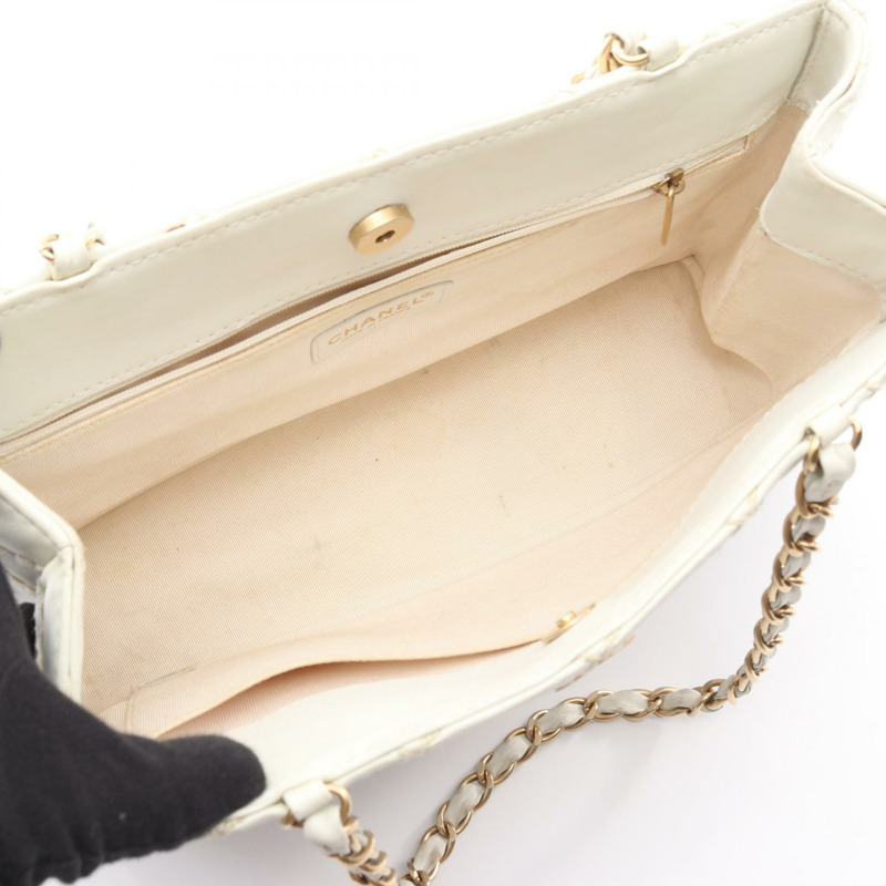香奈兒 (CHANEL) 白色皮革鏈條手提單肩包，二手女款，金色五金配件-2