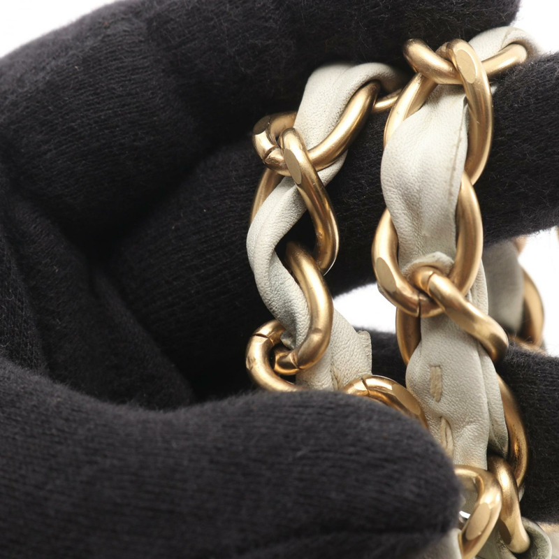 香奈兒 (CHANEL) 白色皮革鏈條手提單肩包，二手女款，金色五金配件-10