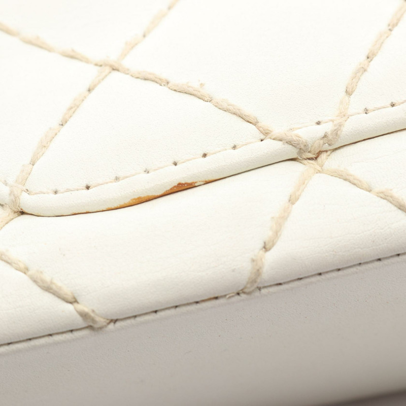 香奈兒 (CHANEL) 白色皮革鏈條手提單肩包，二手女款，金色五金配件-12