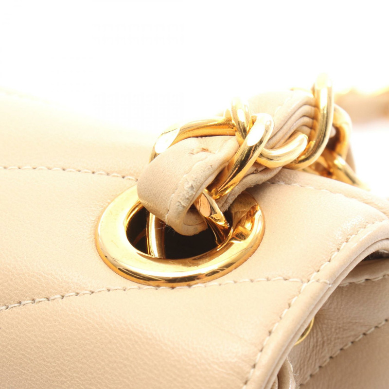 香奈兒 Chevron V 形縫線鏈條斜挎單肩包，米色皮革，二手，金色五金-8