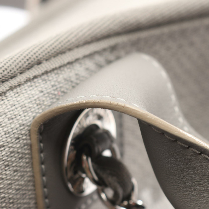 香奈兒 Deauville 保齡球鏈肩包 帆布皮革 灰色 二手 女士 SHW-6