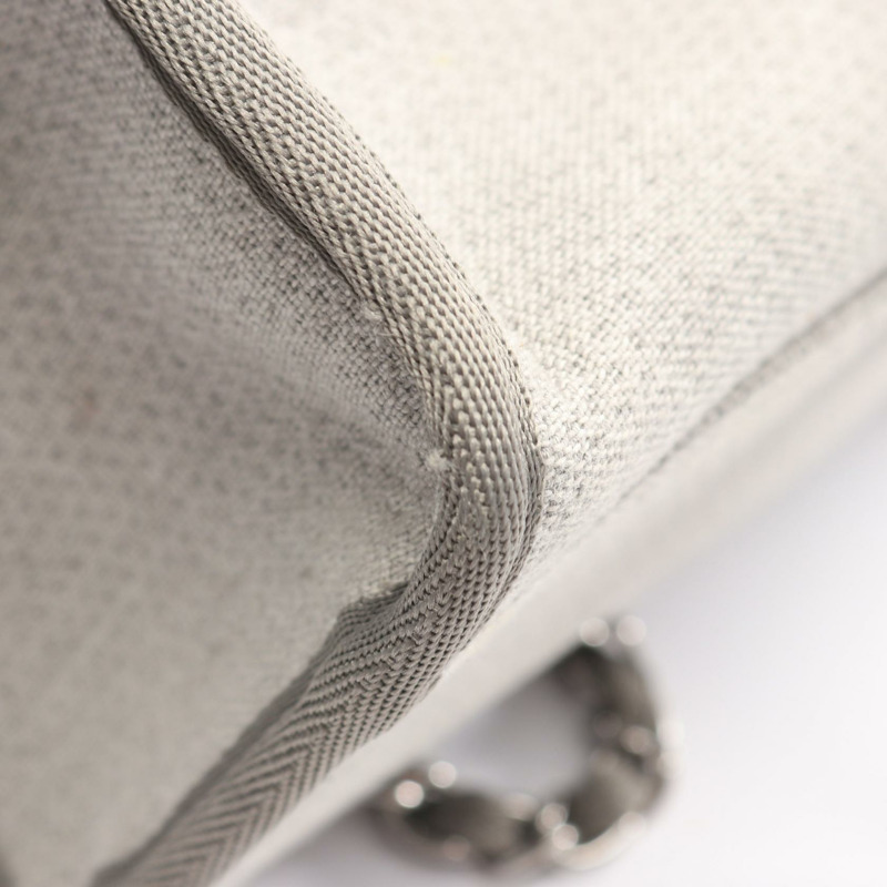 香奈兒 Deauville 保齡球鏈肩包 帆布皮革 灰色 二手 女士 SHW-8