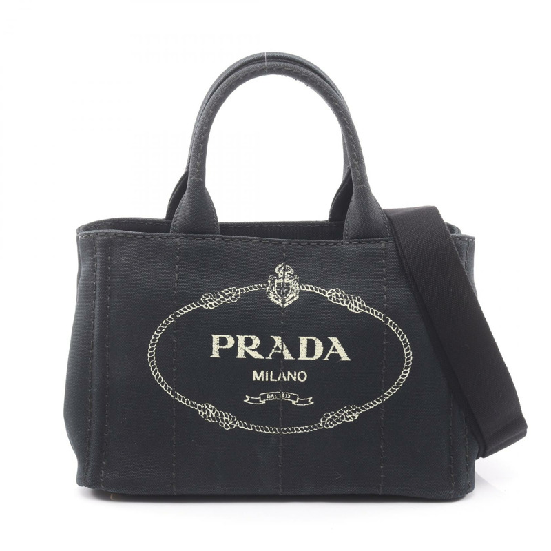 PRADA CANAPA 帆布手提單肩斜背包 黑色 二手 女士-0