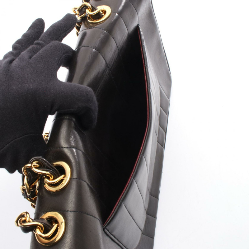 香奈兒 Mademoiselle Jumbo COCO 標誌單翻蓋鏈條肩背包，羊皮，金色五金-5