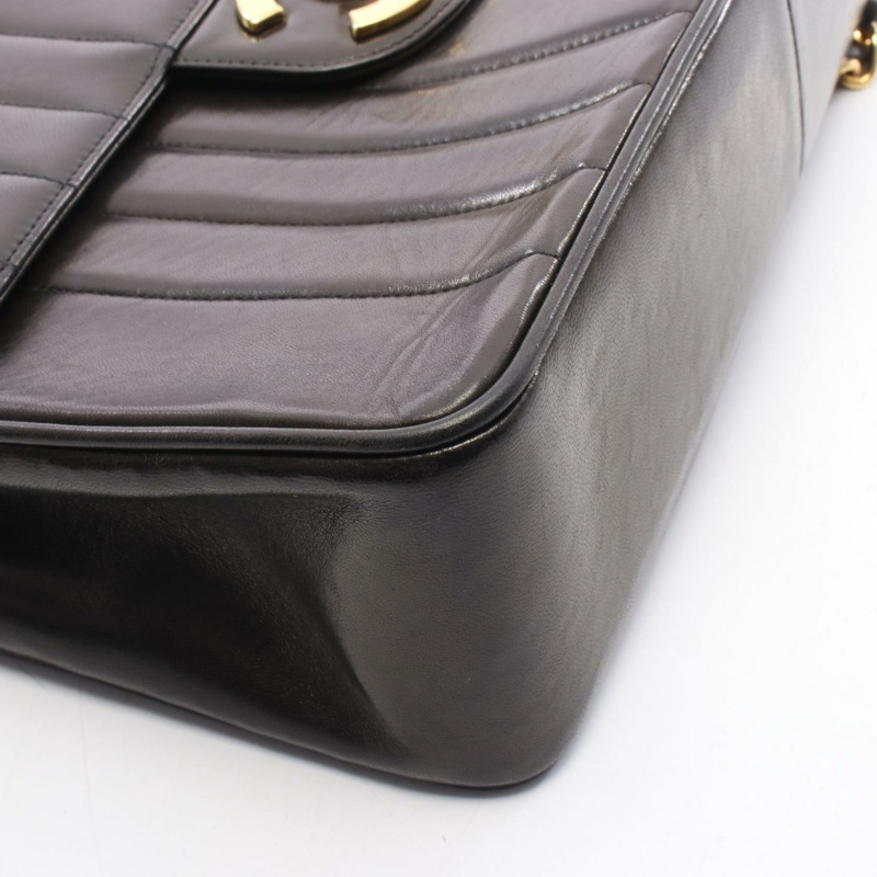 香奈兒 Mademoiselle Jumbo COCO 標誌單翻蓋鏈條肩背包，羊皮，金色五金-7