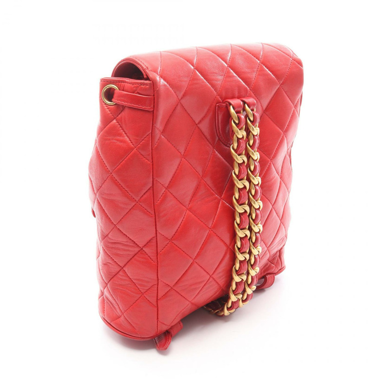 香奈兒 (CHANEL) 絎縫雙肩包，羊皮材質，紅色金色五金，二手，女士 Coco CC 標誌-1