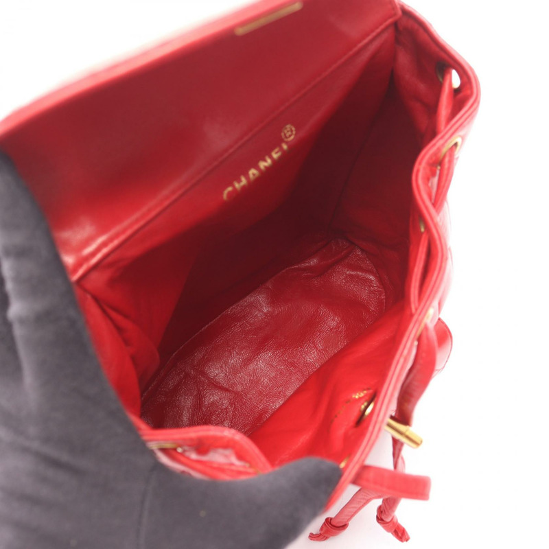 香奈兒 (CHANEL) 絎縫雙肩包，羊皮材質，紅色金色五金，二手，女士 Coco CC 標誌-2