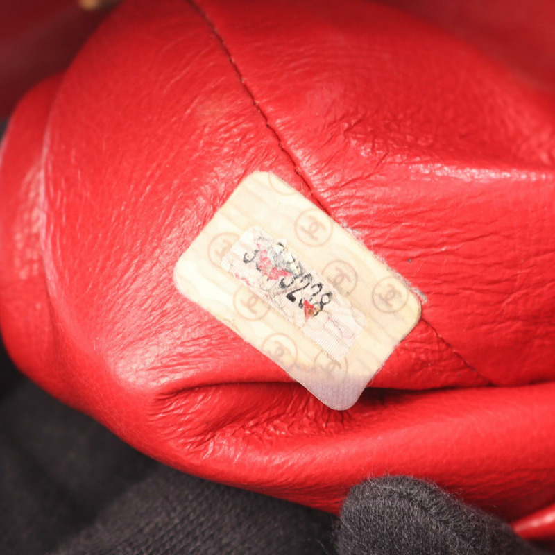 香奈兒 (CHANEL) 絎縫雙肩包，羊皮材質，紅色金色五金，二手，女士 Coco CC 標誌-4