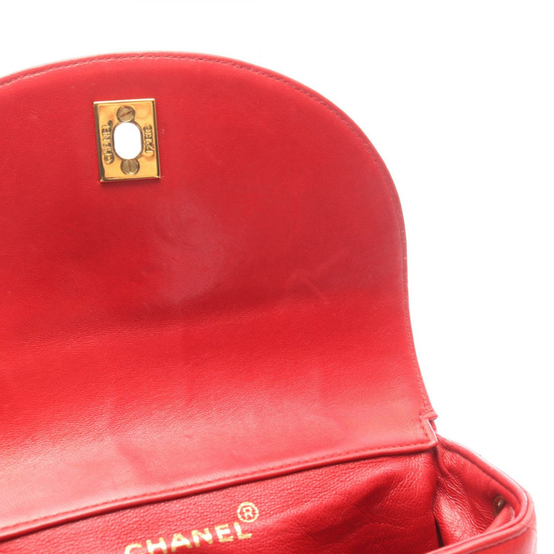 香奈兒 (CHANEL) 絎縫雙肩包，羊皮材質，紅色金色五金，二手，女士 Coco CC 標誌-5