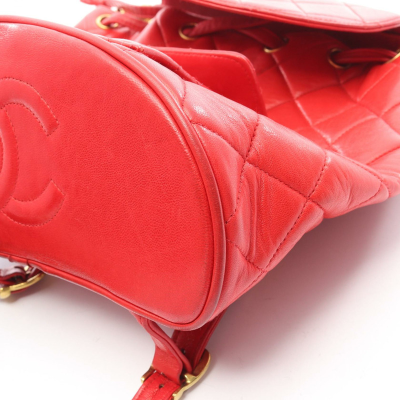 香奈兒 (CHANEL) 絎縫雙肩包，羊皮材質，紅色金色五金，二手，女士 Coco CC 標誌-7