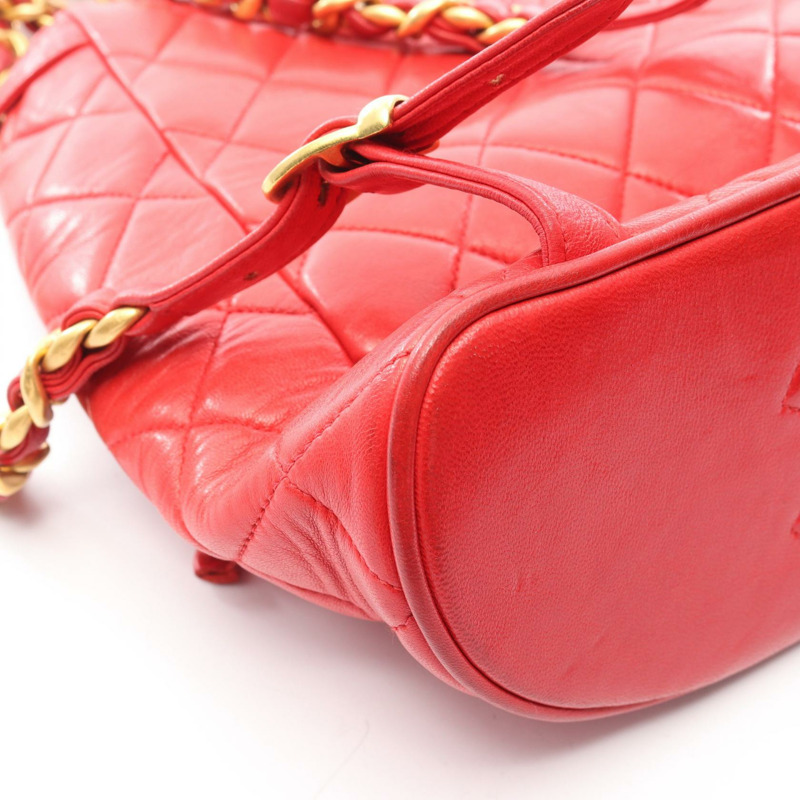 香奈兒 (CHANEL) 絎縫雙肩包，羊皮材質，紅色金色五金，二手，女士 Coco CC 標誌-9