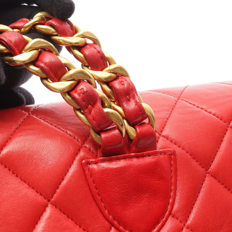 香奈兒 (CHANEL) 絎縫雙肩包，羊皮材質，紅色金色五金，二手，女士 Coco CC 標誌-11